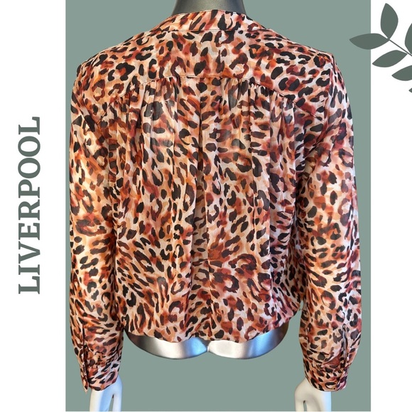 Liverpool Women's Long Sleeve Woven Blouse with Smocked Waistband Animal Print - Picture 5 of 8